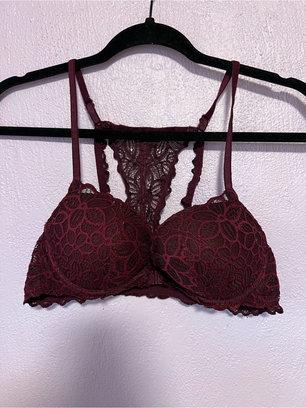 Victoria’s Secret PINK Burgundy Lace Racerback Push-Up Bra